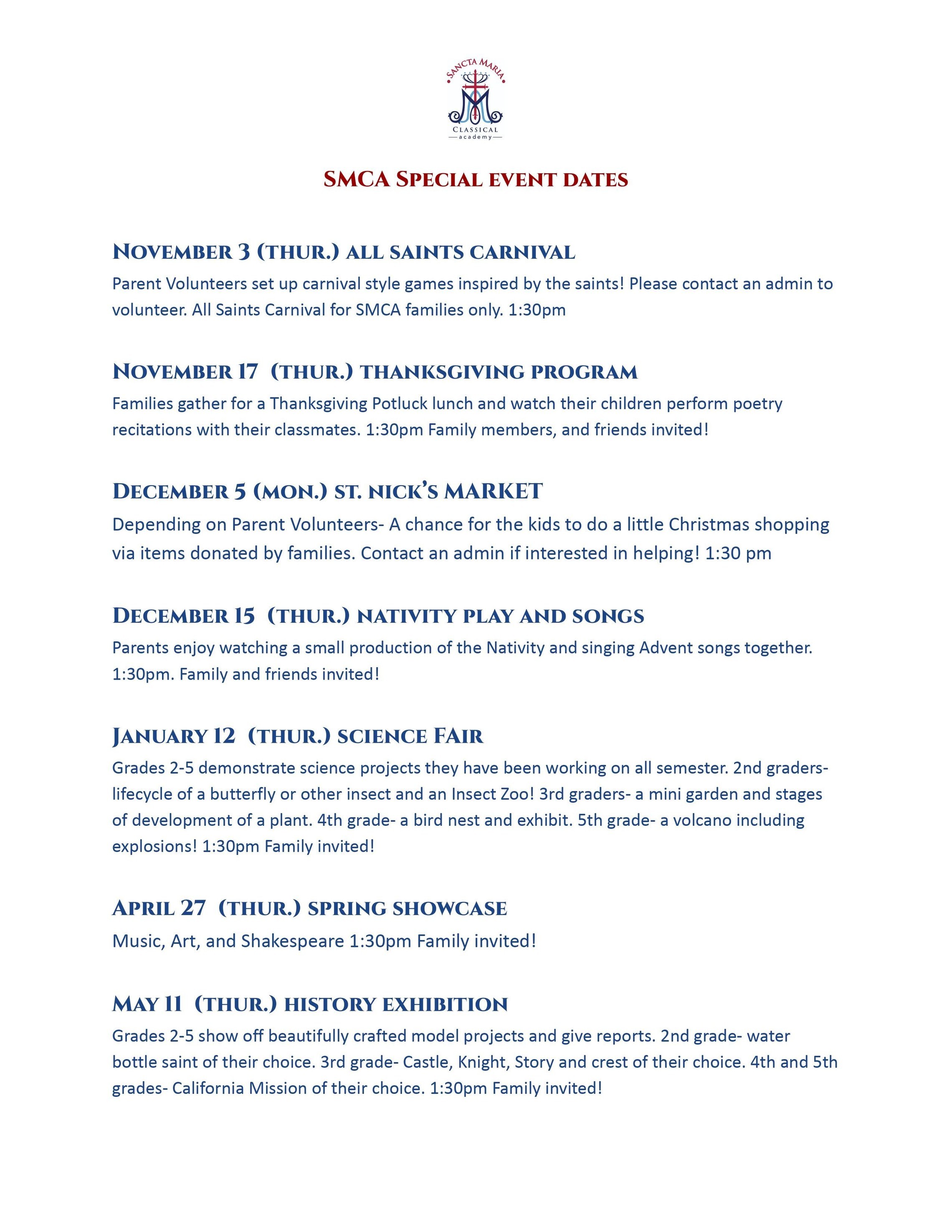 Smca Special Event Dates 1