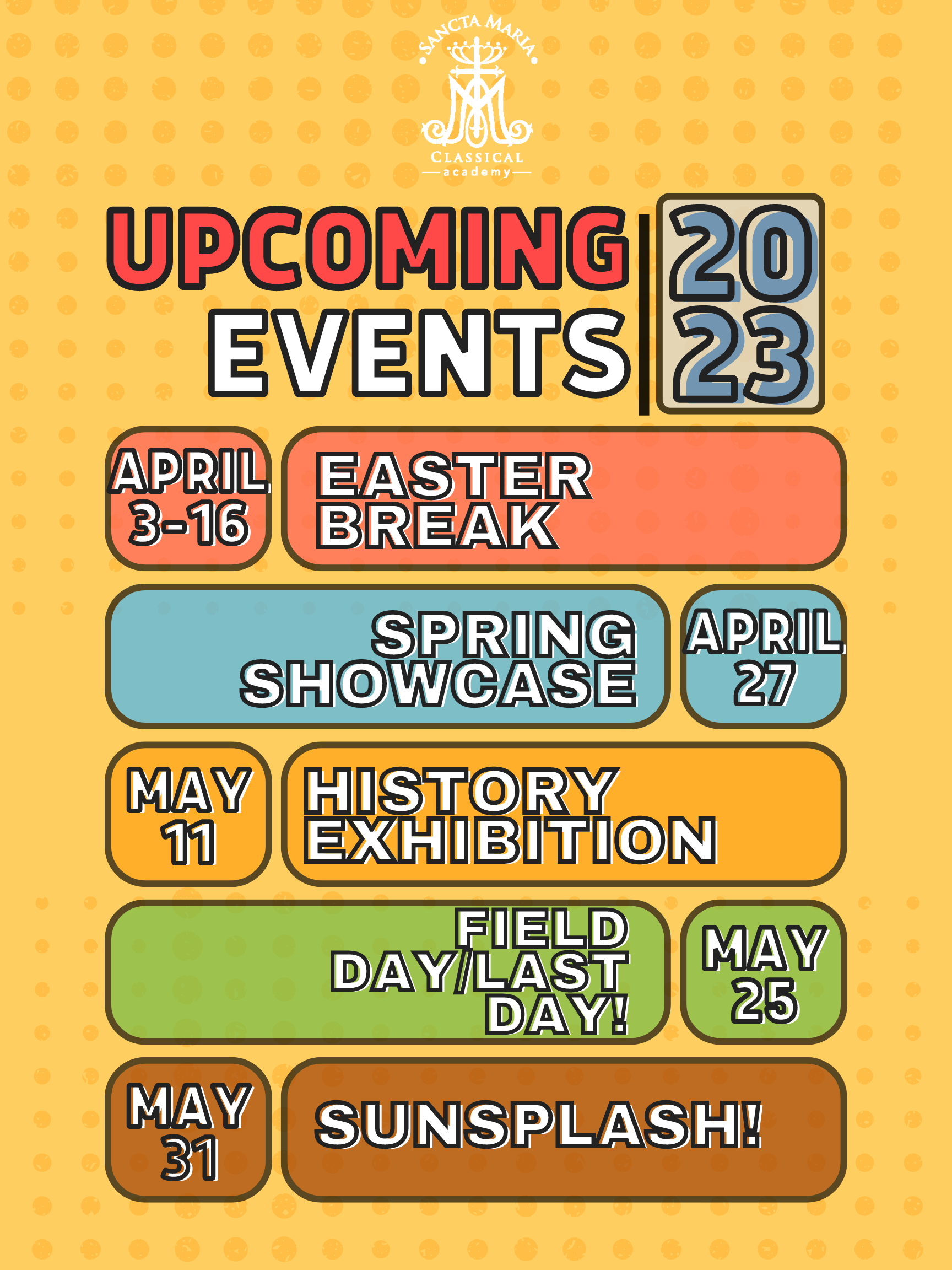 Yellow Green Red And Blue Comics Upcoming Calendar Of Events Poster1
